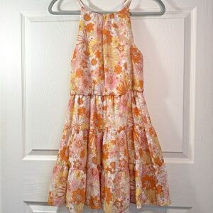 Lush Dress Size S Small - Pink Orange Tiered Floral Boho Summer Sundress Mini